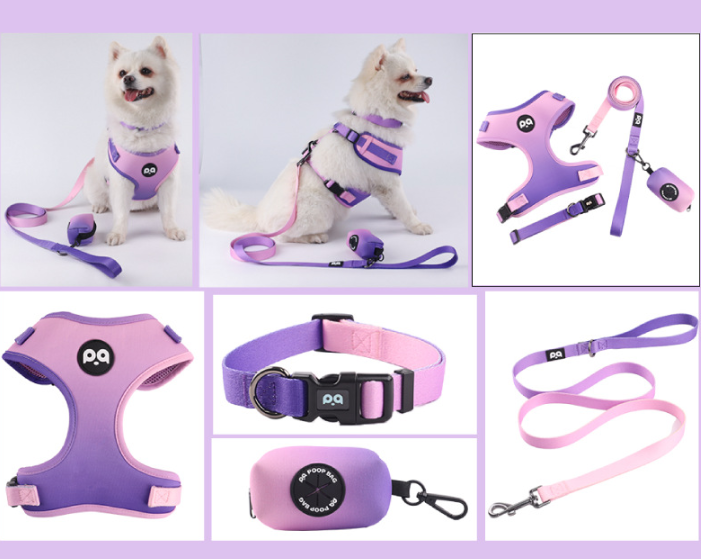 Adjustable Soft Pet Harness with Leash & Waste Bag Dispenser