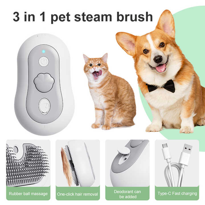 3-in-1 Pet Grooming Steam Brush